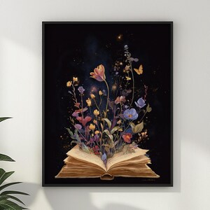 Book Lover Wall Art Floral Printable Wildflower Wall Decor Dark Academia Watercolor Painting Literary Bookish Reading Nook Digital Download