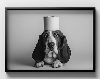 Basset Hound Toilet Poster Print Funny Dog Bathroom Wall Art Funny Toilet Humor Wall Decor Basset Mom Gift Idea Restroom Matte Poster