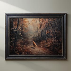 Herbst Wald Hund Wand Kunst druckbare Golden Retriever Herbst Landschaft Wand-Dekor Vintage Ölgemälde Artful Hund Mama digitaler Download