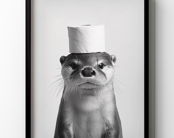 Otter Toilet Wall Art Funny Animal Printable Sea Otter Bathroom Wall Decor Otter Lover Gift Restroom Poster Toilet Humor Digital Download