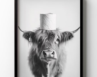 Highland Cow Toilet Wall Art Funny Farm Animal Printable Bathroom Wall Decor Highland Cow Lover Farmer Gift Restroom Poster Digital Download
