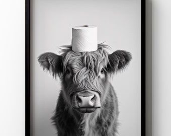 Highland Cow Toilet Wall Art Funny Farm Animal Printable Bathroom Wall Decor Highland Cow Lover Farmer Gift Restroom Poster Digital Download