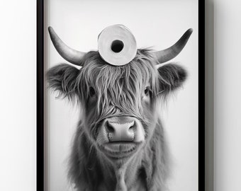 Highland Cow Toilet Wall Art Funny Farm Animal Printable Bathroom Wall Decor Highland Cow Lover Farmer Gift Restroom Poster Digital Download