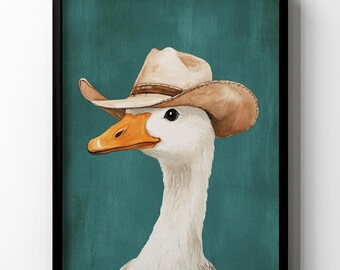 Goose Cowboy Hat Print Poster Silly Funny Goose Wall Art Cute Nursery Kids Room Wall Decor Western Goose Lover Gift Idea Matte Poster