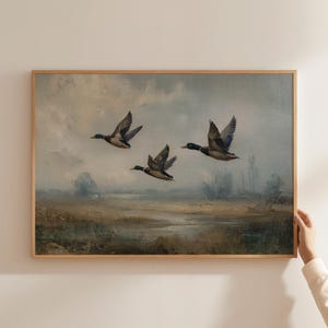 Mallard Duck Wall Art Print Duck Hunting Vintage Oil Painting Soft Muted Rustic Farmhouse Wall Decor Duck Hunter Gift Digital Download