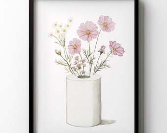 Floral Toilet Wall Art Funny Printable Bathroom Wall Decor Vintage Daisy Flower Gift Restroom Poster Toilet Humor Digital Download