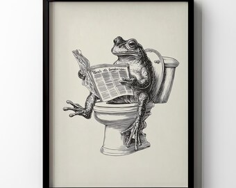 Frog Toilet Poster Print Bathroom Wall Art Funny Toilet Humor Decor Animal Lover Restroom Matte Poster