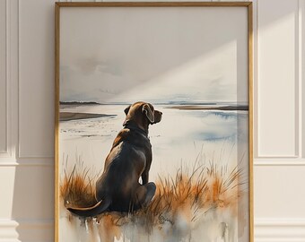 Coastal Dog Poster Print Chocolate Labrador Beach Wall Art Beach House Wall Decor Lab Mom Watercolor Dog Lover Gift Idea Matte Poster