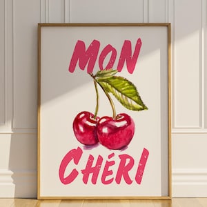 Mon Cherie Poster Print Ma Cherie Cherry Wall Art French Saying Modern Artful Trendy Wall Decor For Girls Gift Idea Matte Poster