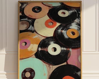 Vinyl Records Poster Print Abstract Mid Century Wall Art Retro Wall Decor Artful Trendy Modern DJ Poster Music Lover Gift Matte Poster