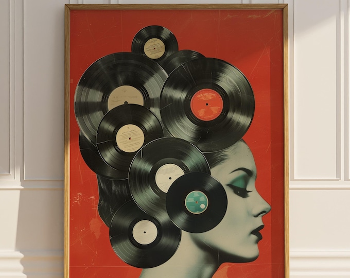 Vinyl Records Poster Print Vintage Collage Wall Art DJ Retro Vintage Woman Soul Funk Music Lover Wall Decor Matte Poster