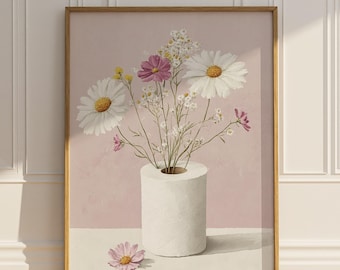 Floral Toilet Wall Art Wildflower Restroom Wall Decor Vintage Painting Bathroom Flower Toilet Paper Roll Matte Poster