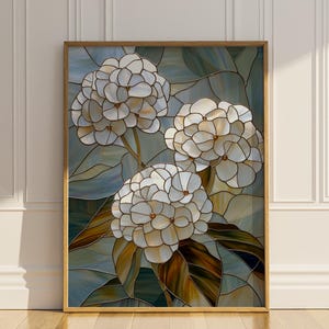White Hydrangea Stained Glass Wall Art Printable Wildflower Flower Wall Decor Artful Trendy Boho Mid Century Modern Gift Digital Download