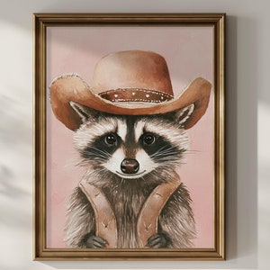 Raccoon Cowboy Hat Print Poster Funny Raccoon Wall Art Nursery Kids Wall Decor Western Raccoon Lover Cowgirl Gift Idea Matte Poster