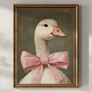 Cute Coquette Goose Wall Art Printable Pink Bow Silly Goose Print Vintage Nursery Wall Decor Baby Kids Girls Room Decor Digital Download