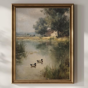 Mallard Duck Poster Print Duck Hunting Wall Art Vintage Oil Painting Rustic Farm House Lake Wall Decor Duck Hunter Gifts Matte Poster