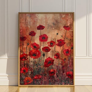 Poppy Flowers Wall Art Poppies Printable Wildflower Floral Vintage Antique Oil Painting Home Wall Decor Gift Poster Digital Download