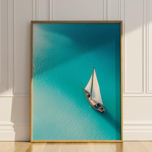 Luftbild Küsten Wand Kunst Segelboot druckbare Strand Haus Wand Dekor Segelboot Ozean Liebhaber Sailor Geschenk Poster Digital Download