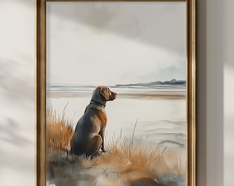 Coastal Dog Poster Print Chocolate Labrador Beach Wall Art Beach House Wall Decor Lab Mom Watercolor Dog Lover Gift Idea Matte Poster