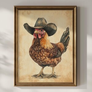 Chicken Wearing Cowboy Hat Wall Art Funny Printable Farm House Wall Decor Chicken Lover Farm Animal Farmer Gift Poster Digital Download