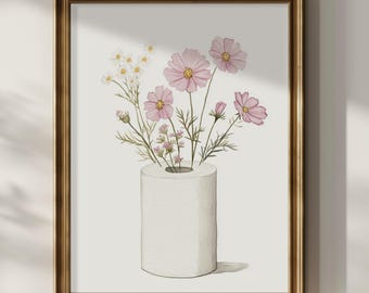 Floral Toilet Wall Art Wildflower Restroom Wall Decor Vintage Painting Bathroom Flower Toilet Paper Roll Matte Poster