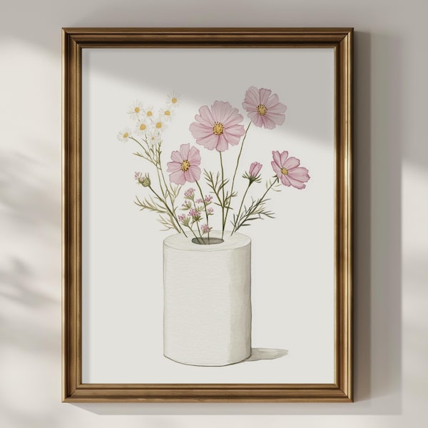 Floral Toilet Wall Art Wildflower Restroom Wall Decor Vintage Painting Bathroom Flower Toilet Paper Roll Matte Poster