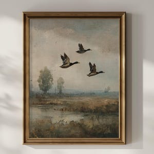 Mallard Duck Poster Print Duck Hunting Wall Art Vintage Oil Painting Rustic Farm House Lake Wall Decor Duck Hunter Gifts Matte Poster