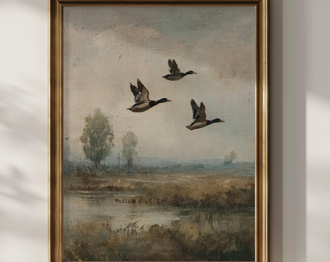 Mallard Duck Poster Print Duck Hunting Wall Art Vintage Oil Painting Rustic Farm House Lake Wall Decor Duck Hunter Gifts Matte Poster