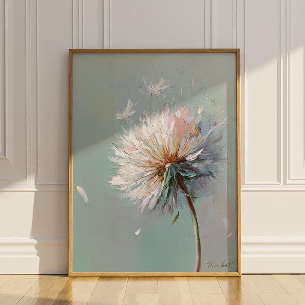 Dandelion Flower Poster Print Floral Wildflower Wall Art Vintage Oil Painting Decor Matte Poster