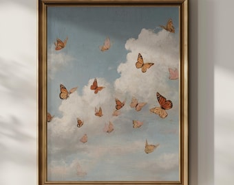 Monarch Butterfly Wall Art Print Aesthetic Wall Decor Vintage Oil Painting Calming Relaxing Bedroom Wall Art Matte Poster