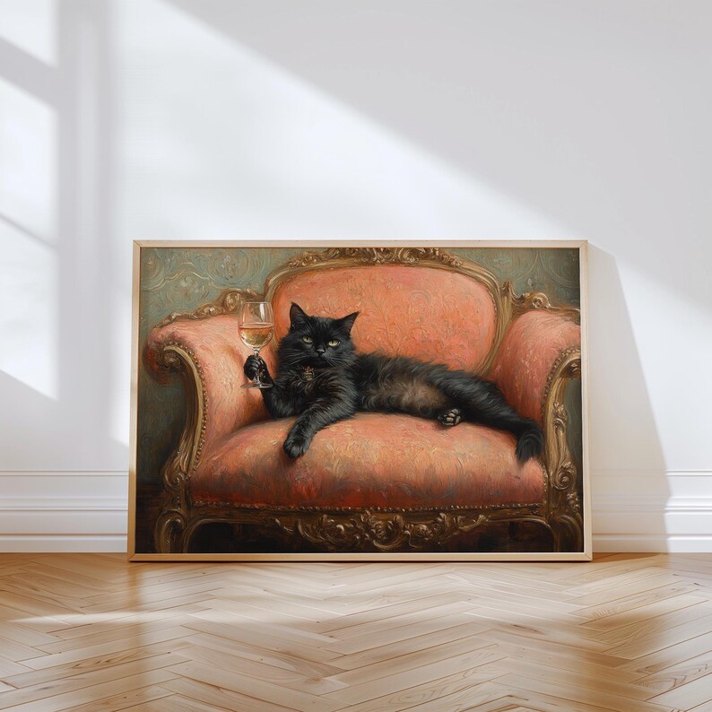 Black Cat Wine Wall Art Funny Printable Bar Kitchen Wall Decor Vintage ...