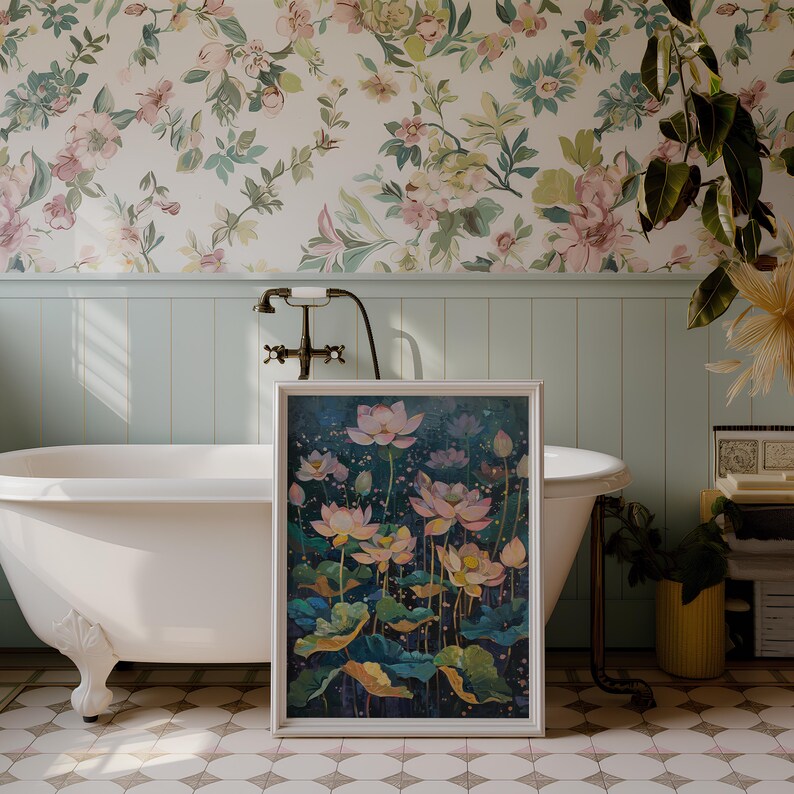 Lotus Flowers Wall Art Printable Japanese Asian Floral Artdeco Oil