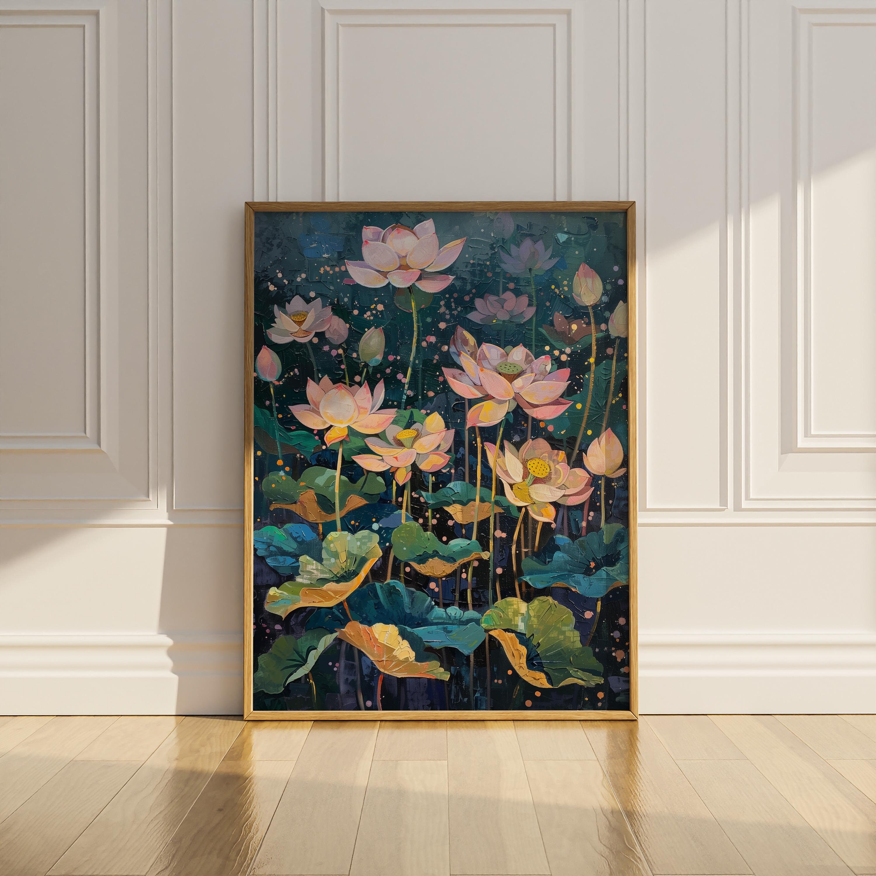Lotus Flowers Poster Print Floral Botanical Art Deco Wall Art Japanese ...