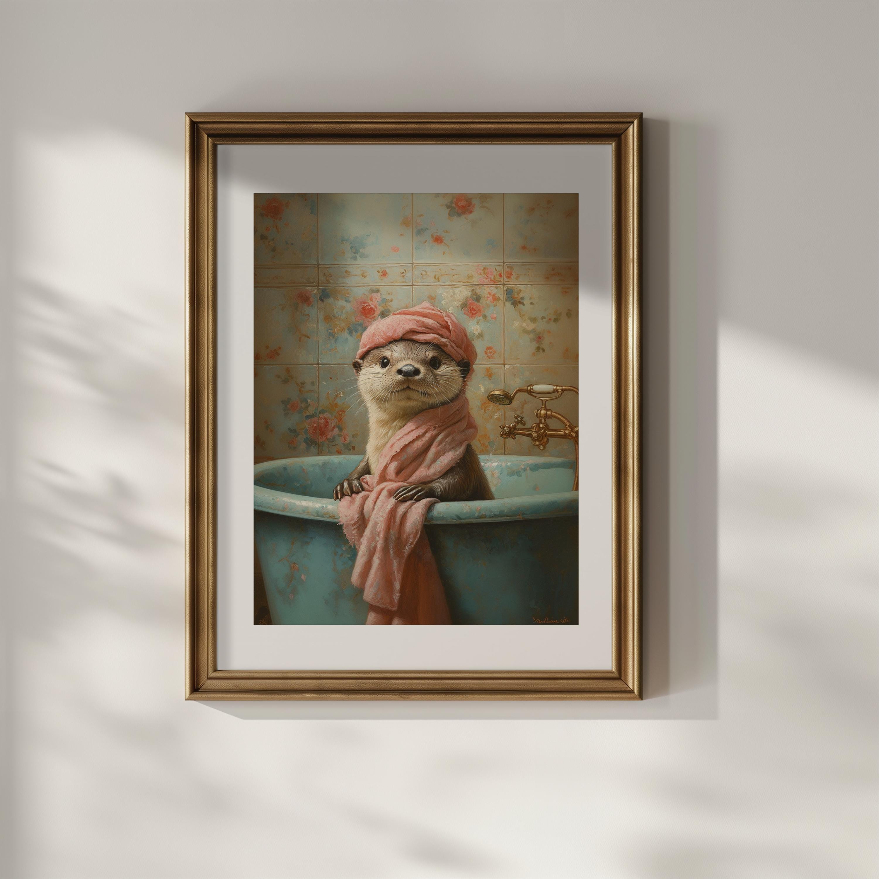 Otter in Bathtub Poster Print Funny Bathroom Wall Art Wall Decor Sea ...