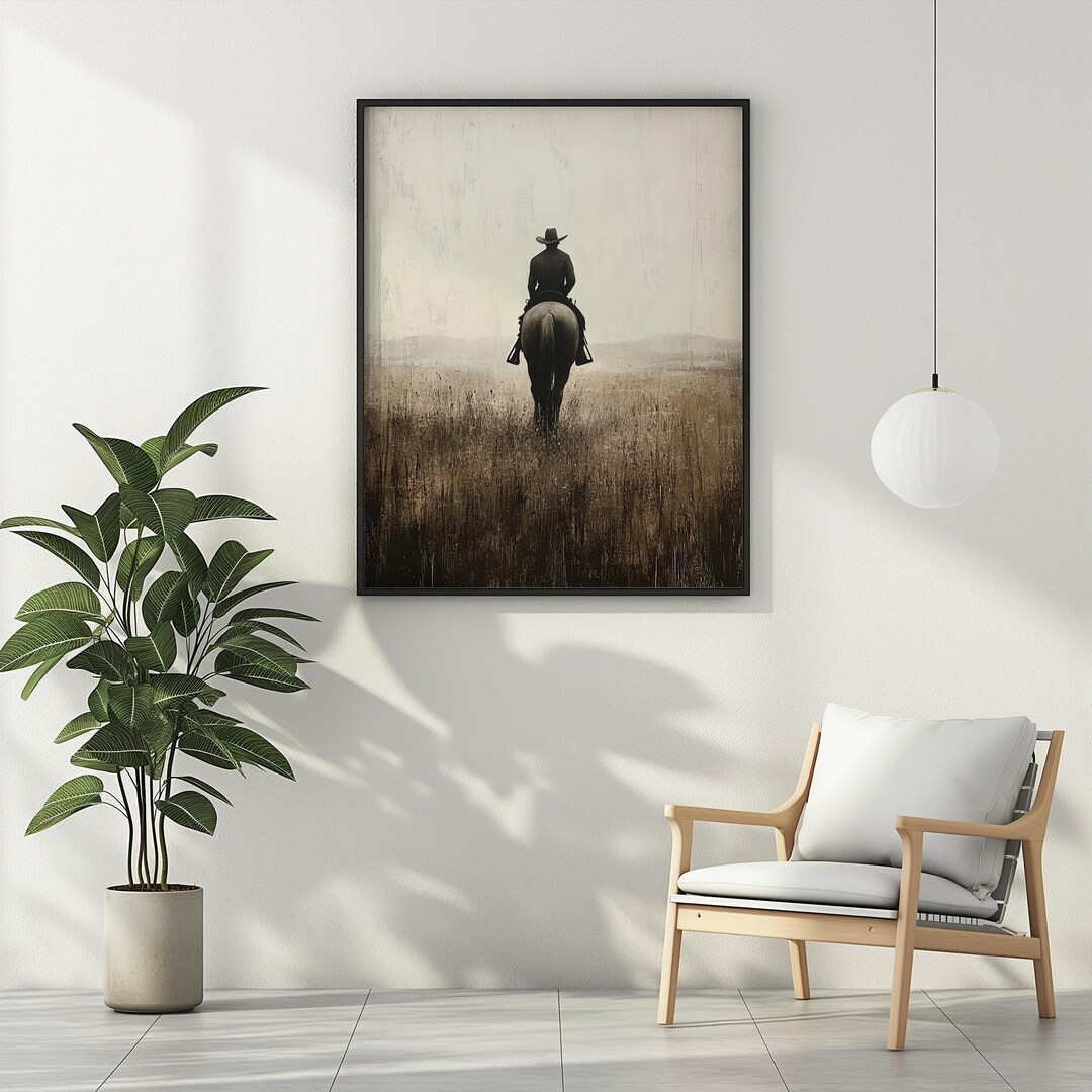 Cowboy Riding Horse Wall Art Vintage Minimalist Printable Wall Decor ...