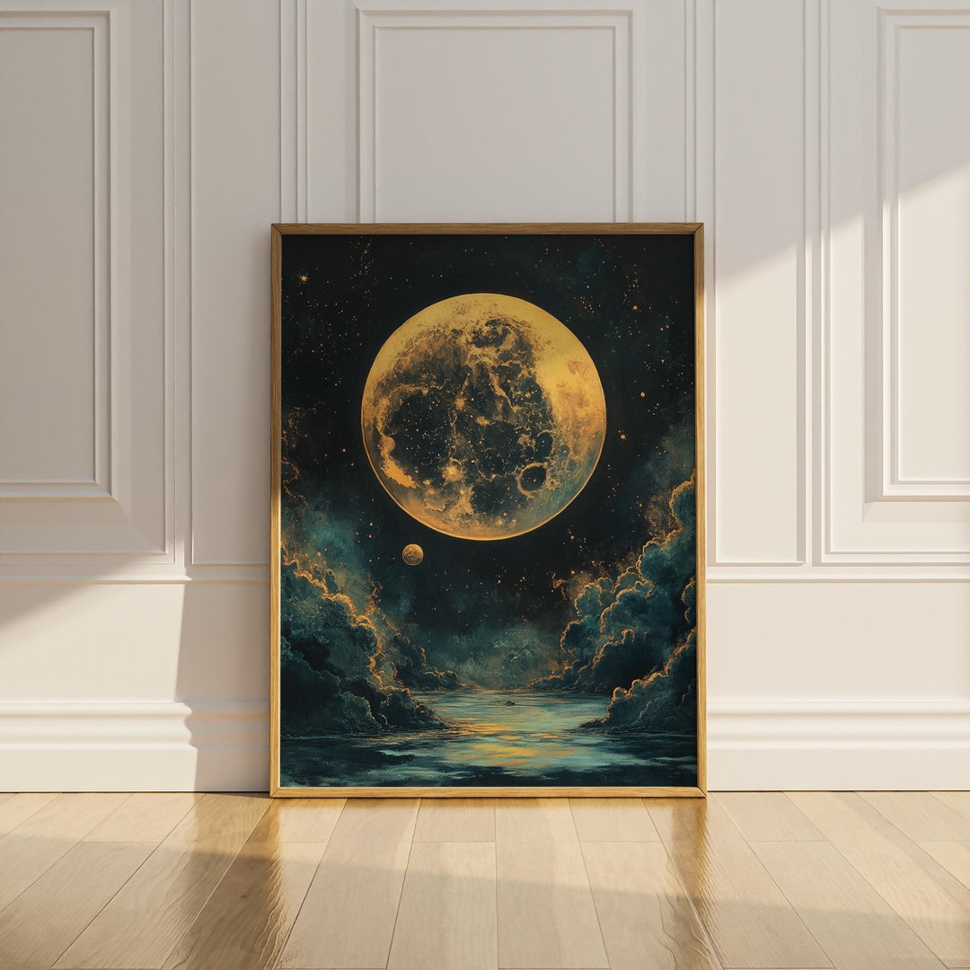 Full Moon Moody Oil Painting Wall Art Printable Celestial Enchanting ...