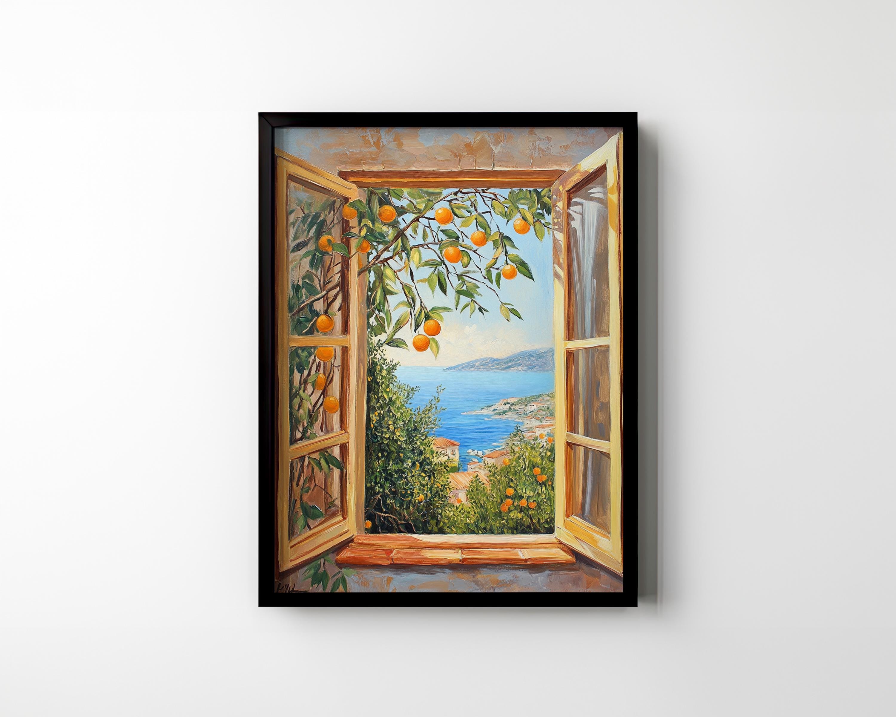 Open Window Scene Oil Painting Printable Wall Art Mediterranean