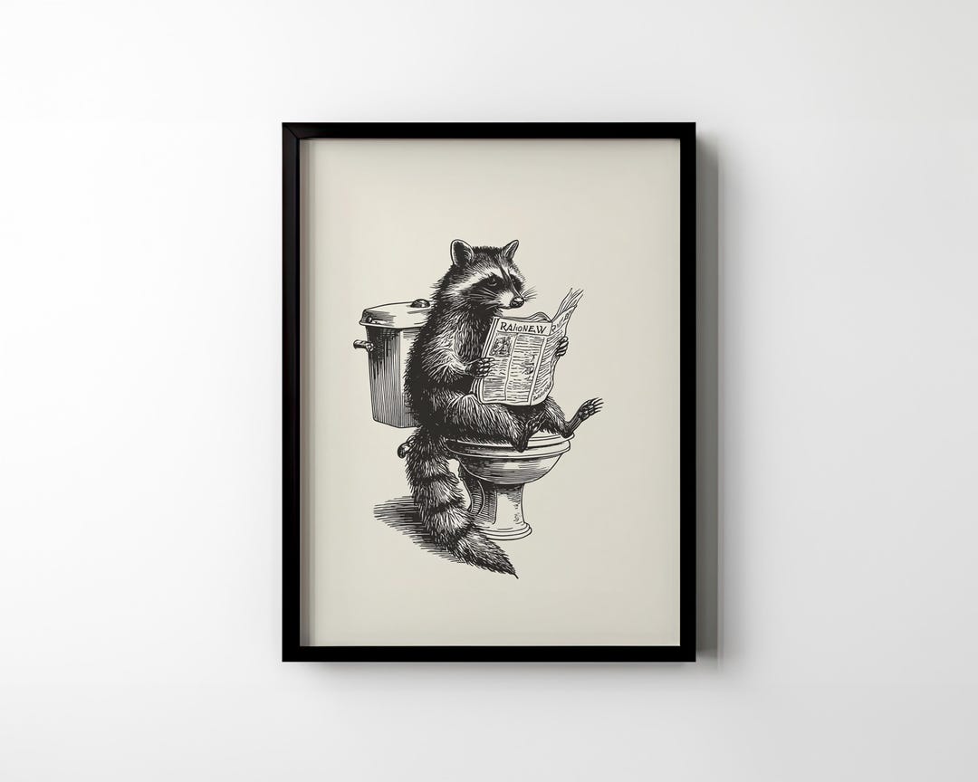 Raccoon Toilet Wall Art Funny Animal Printable Bathroom Wall Decor ...
