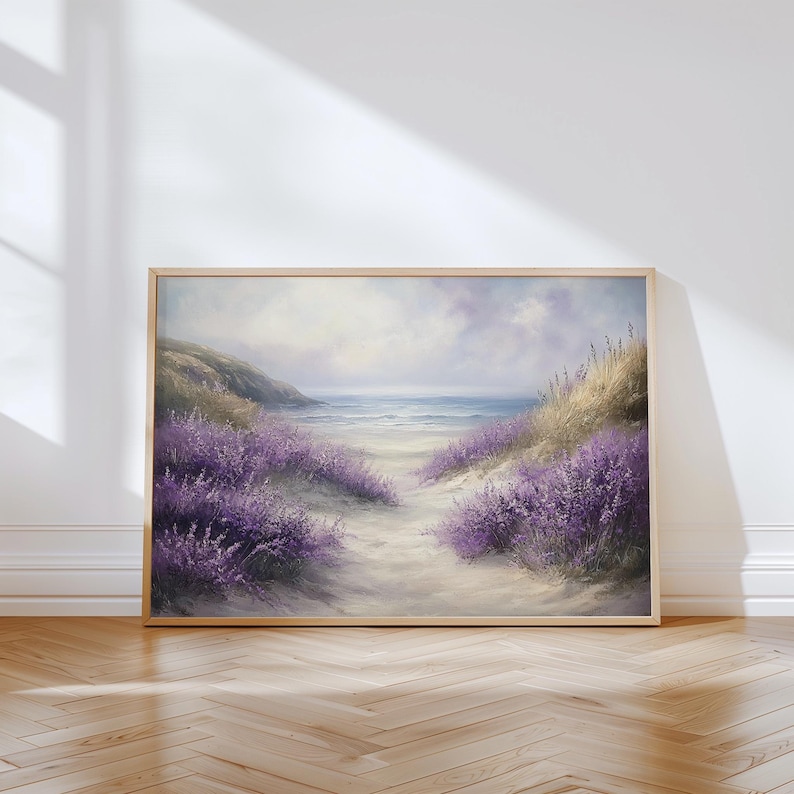 Coastal Lavender Beach Poster Print Wall Art Purple Flower Wall Decor ...