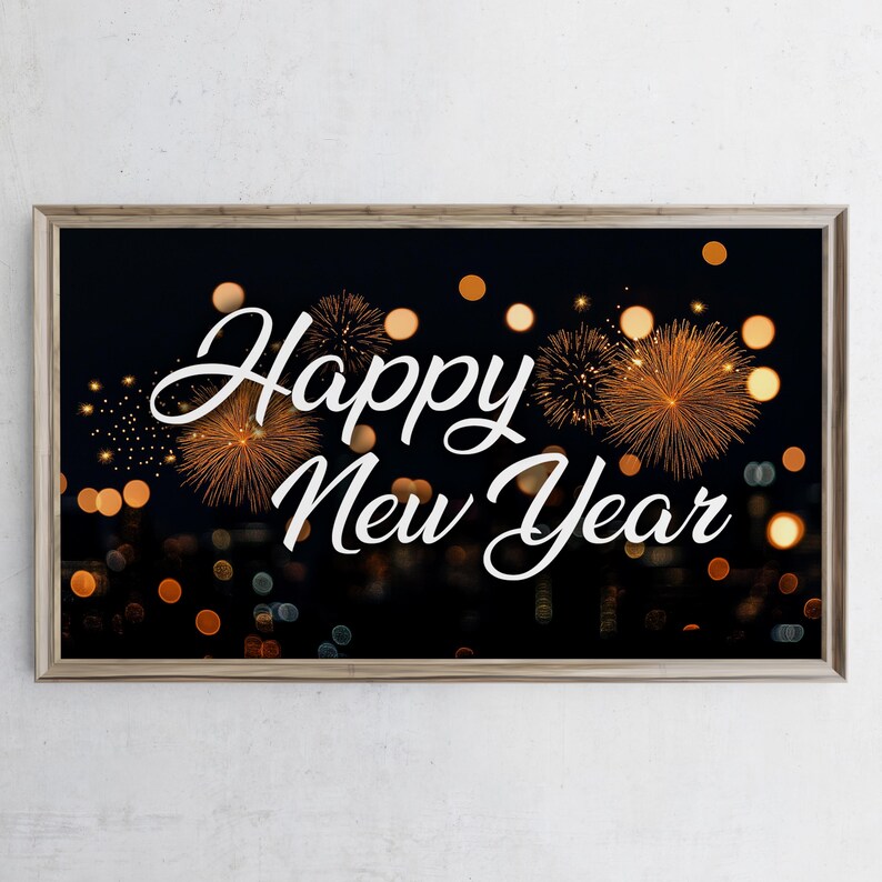 Frame TV Art Happy New Year 2025 Neutral Minimalistic NYE Golden