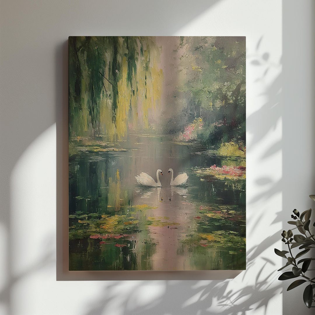 Swan Lake Wall Art Canvas Print Vintage Oil Painting Claude Monet Style ...