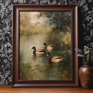Mallard Duck Poster Print Duck Hunting Wall Art Vintage Oil Painting Rustic Farm House Lake Wall Decor Duck Hunter Gifts Matte Poster