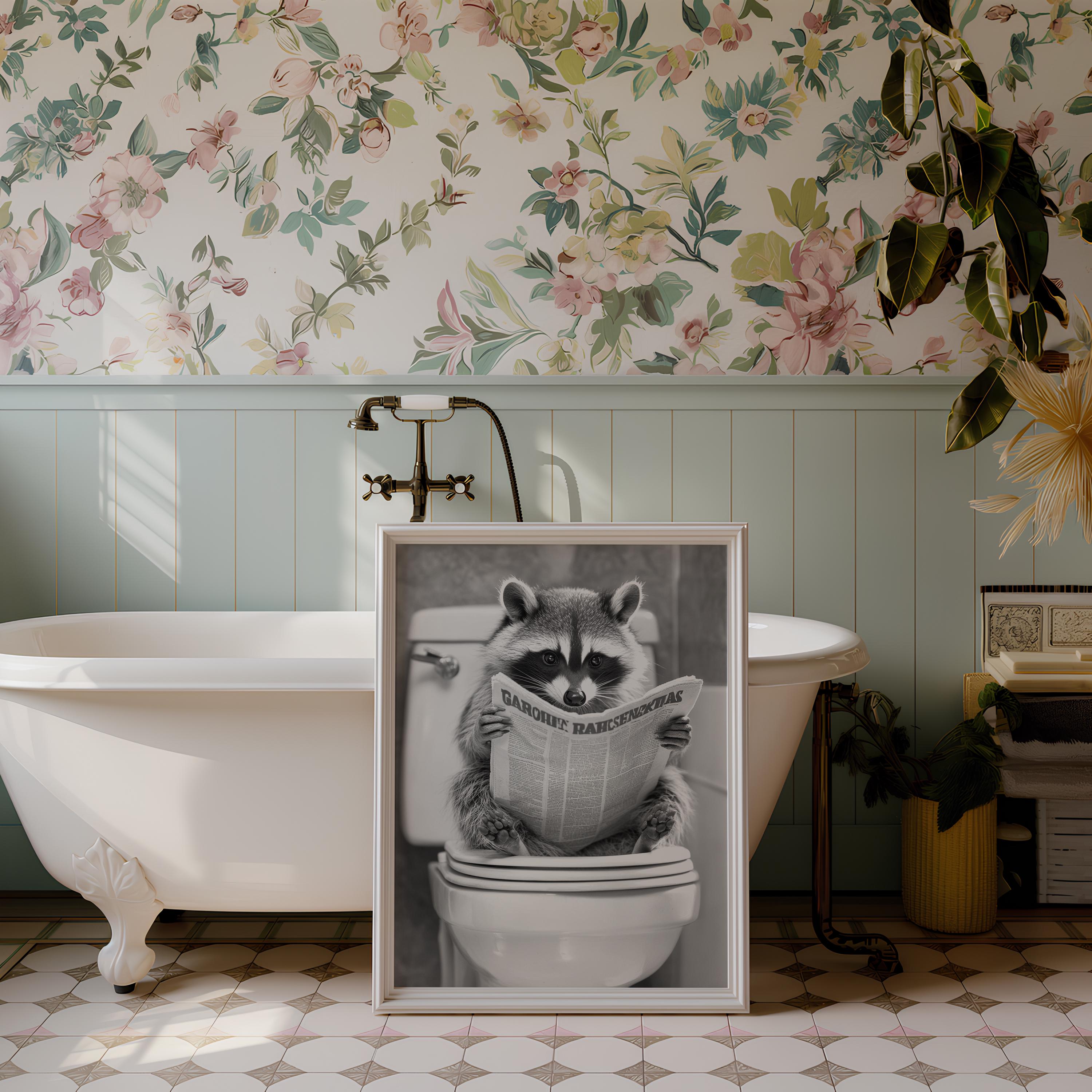Raccoon Toilet Bathroom Wall Decor Funny Raccoon Printable Wall Vintage ...