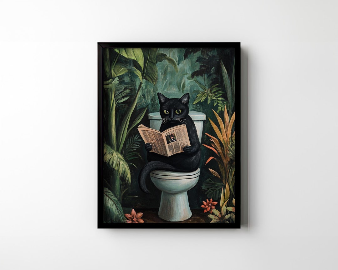 Black Cat Toilet Bathroom Wall Decor Funny Cat Printable Wall Art ...