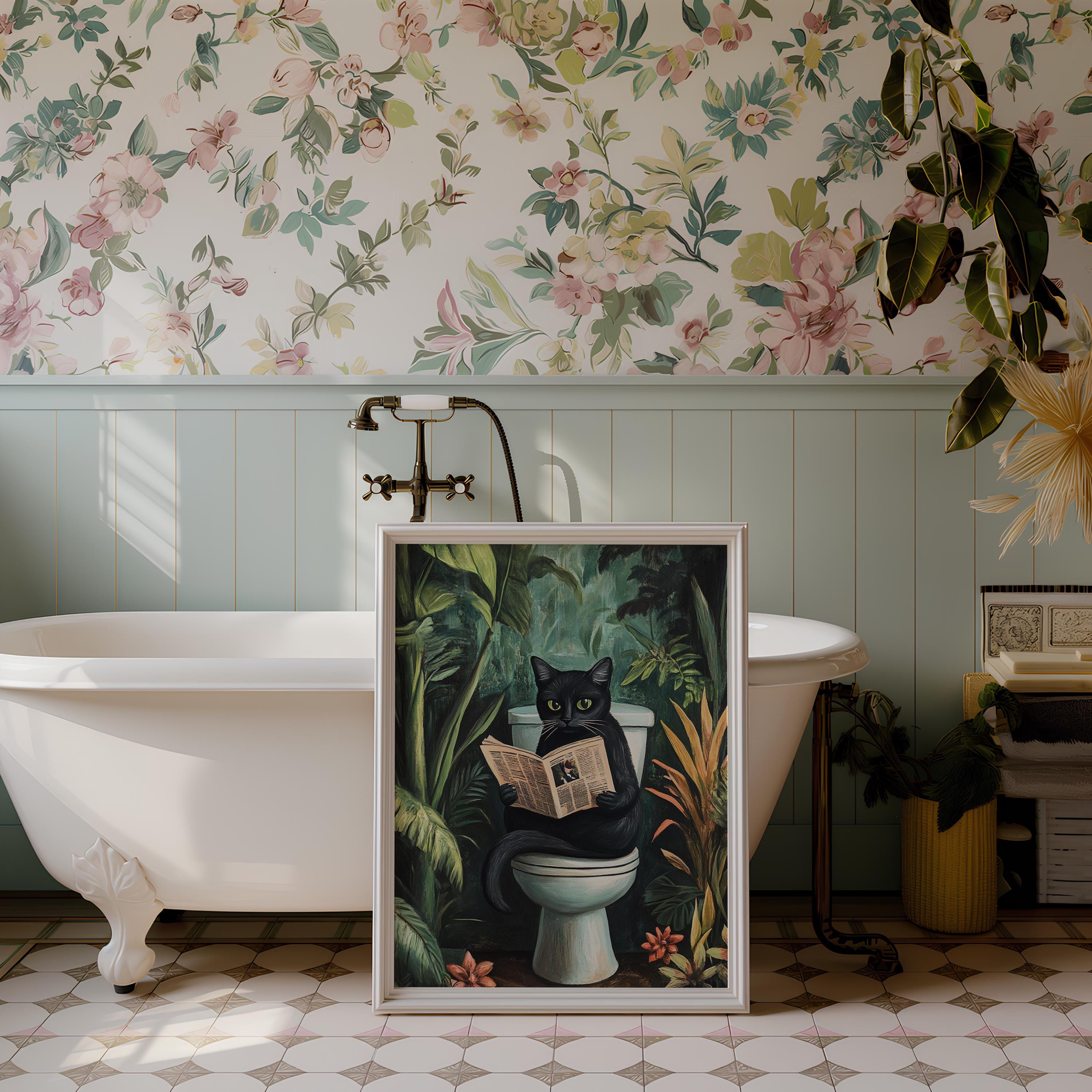 Black Cat Toilet Bathroom Wall Decor Funny Cat Printable Wall Art ...