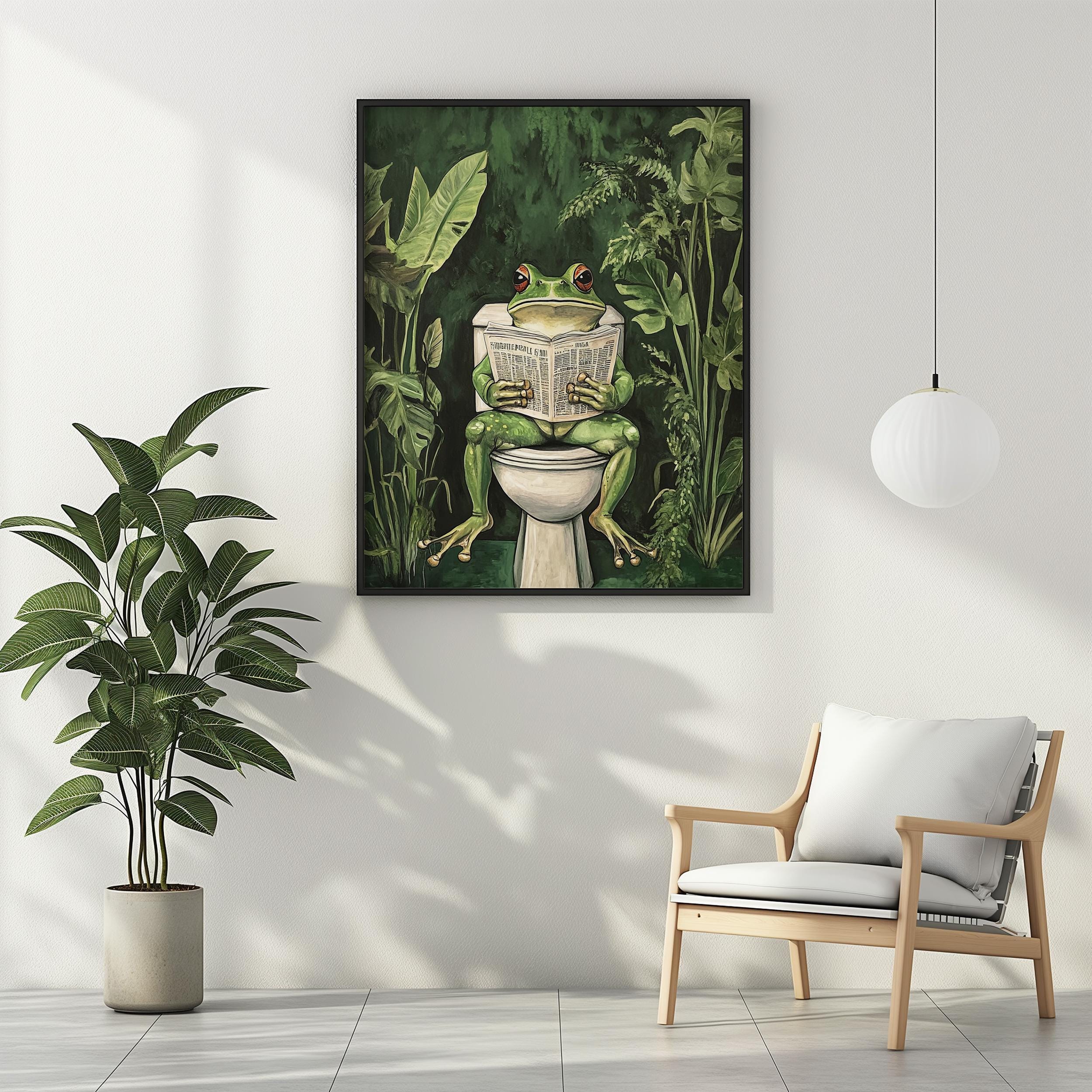 Funny Frog on Toilet Print | Botanical Bathroom Wall Art (digital ...