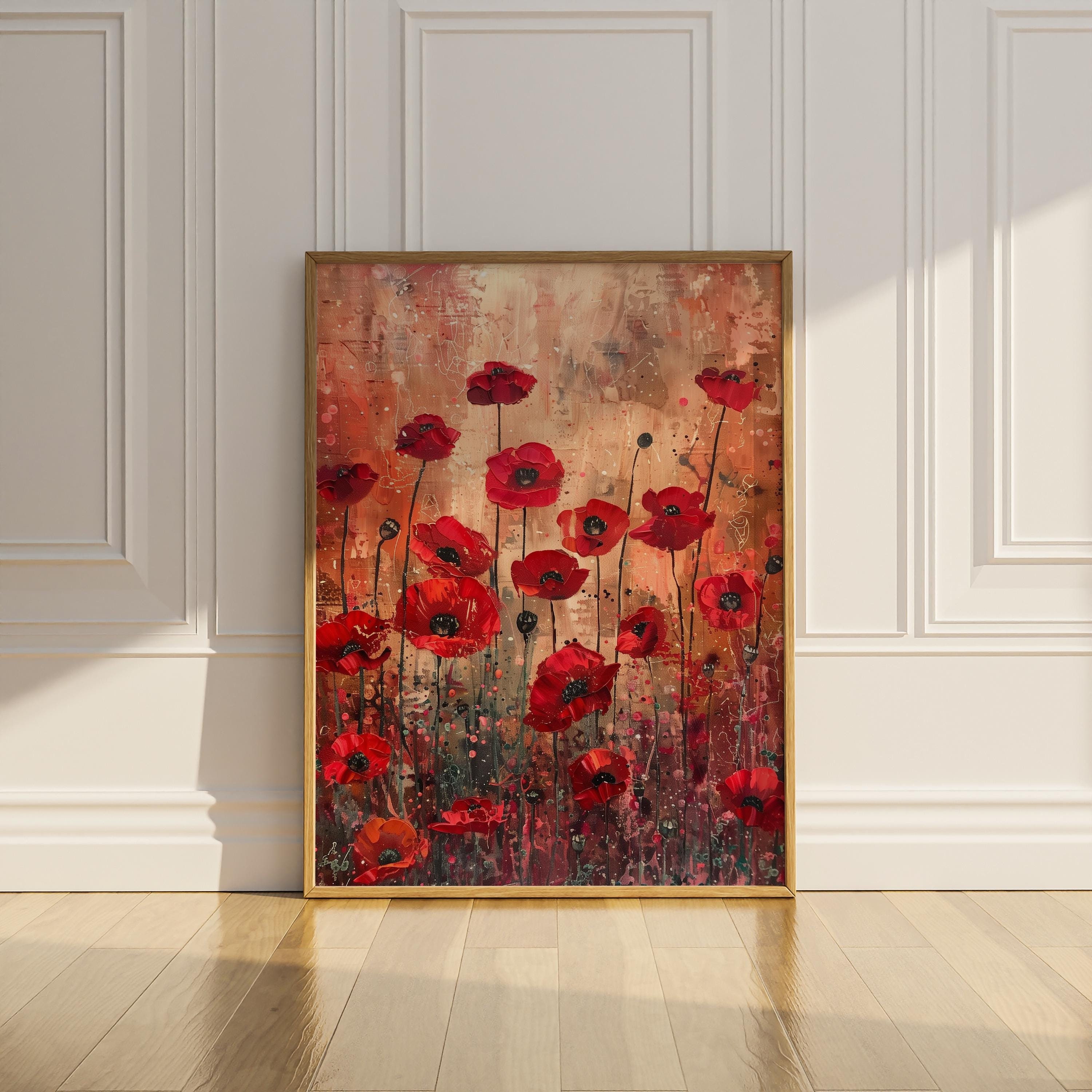 Poppy Flowers Oil Painting Poster Print Floral Poppies Wall Art Vintage ...