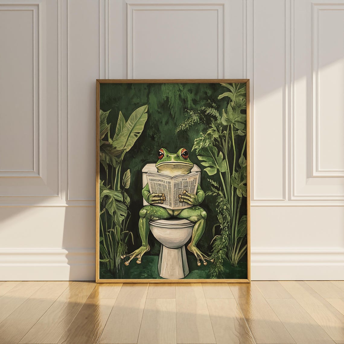 Funny Frog on Toilet Print | Botanical Bathroom Wall Art (digital ...