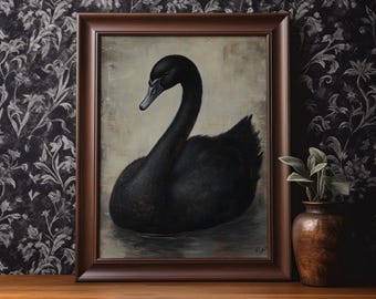 Black Swan Gothic Wall Art Printable Dark Swan Wall Decor Vintage Oil Painting Moody Goth Dark Academia Poster Print Gift Digital Download