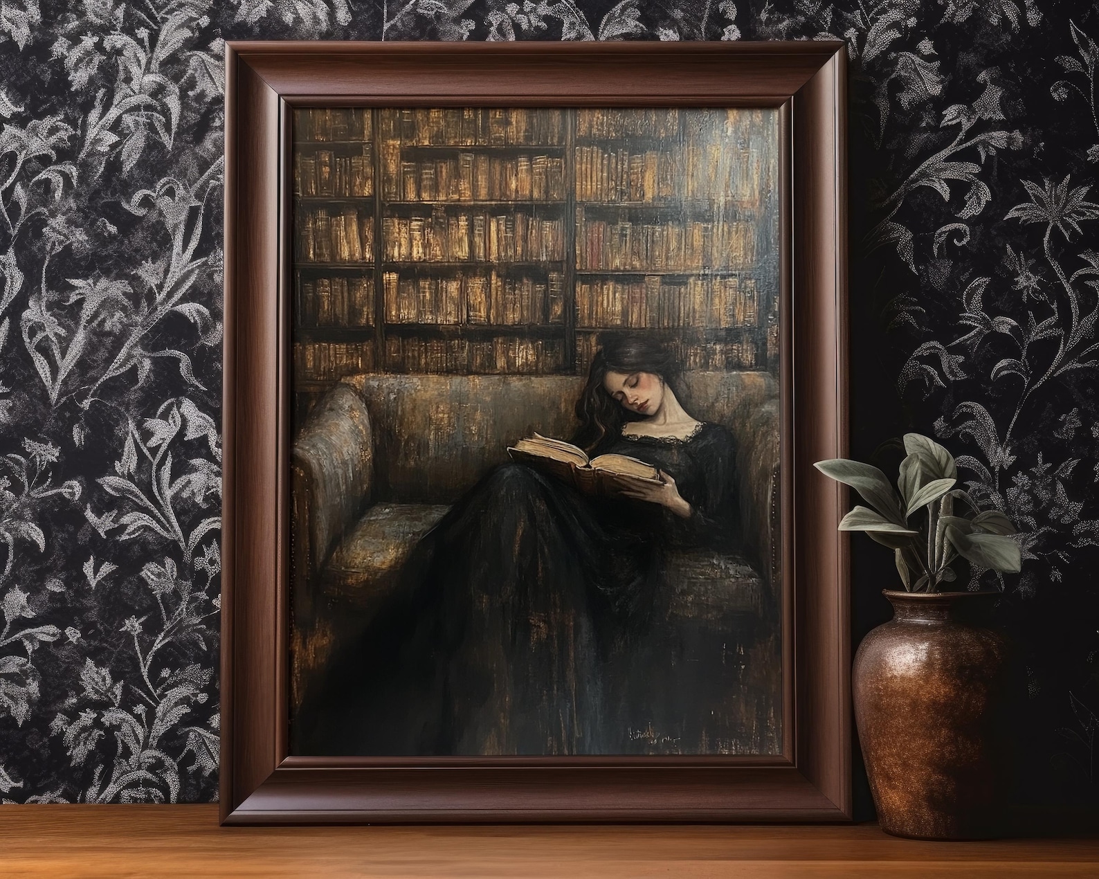 Victorian Woman Reading Book Wall Art Print Wall Decor Dark Academia ...